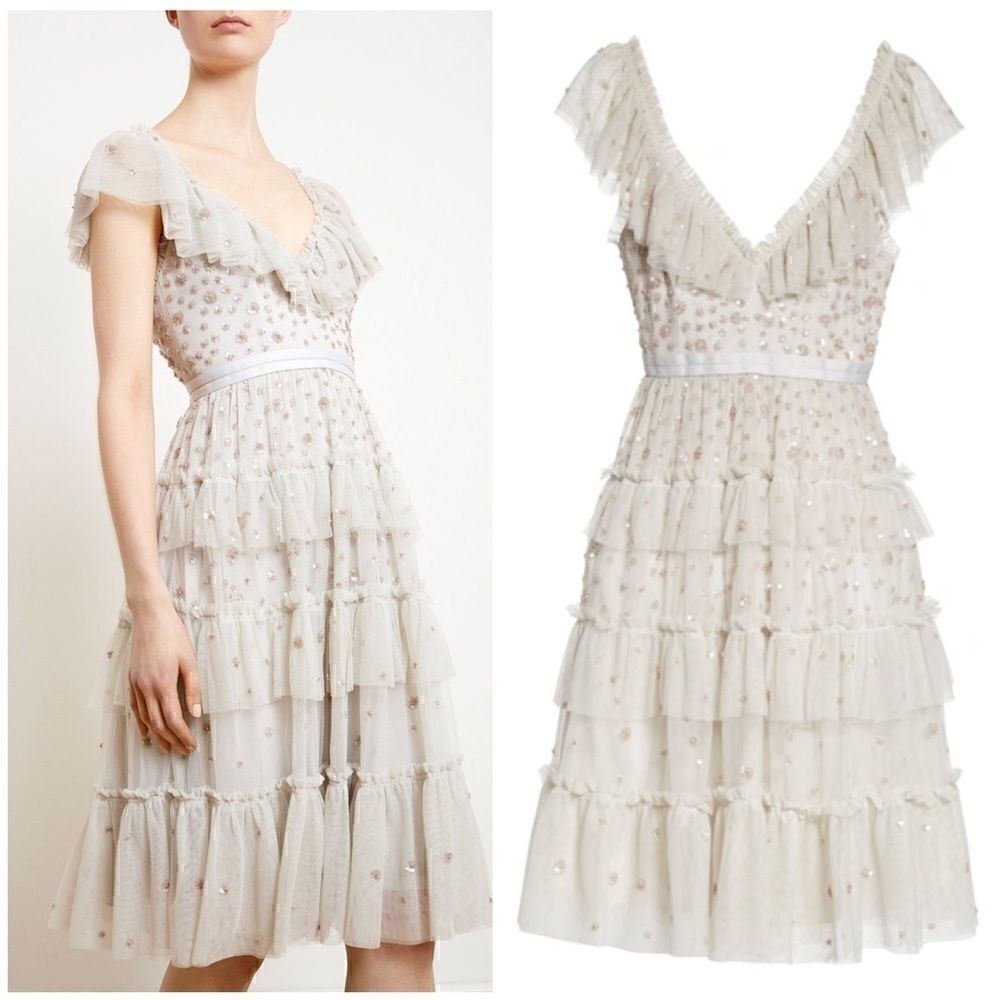 NEEDLE & THREAD
Sunburst Tiered Dress In Bleached Blue